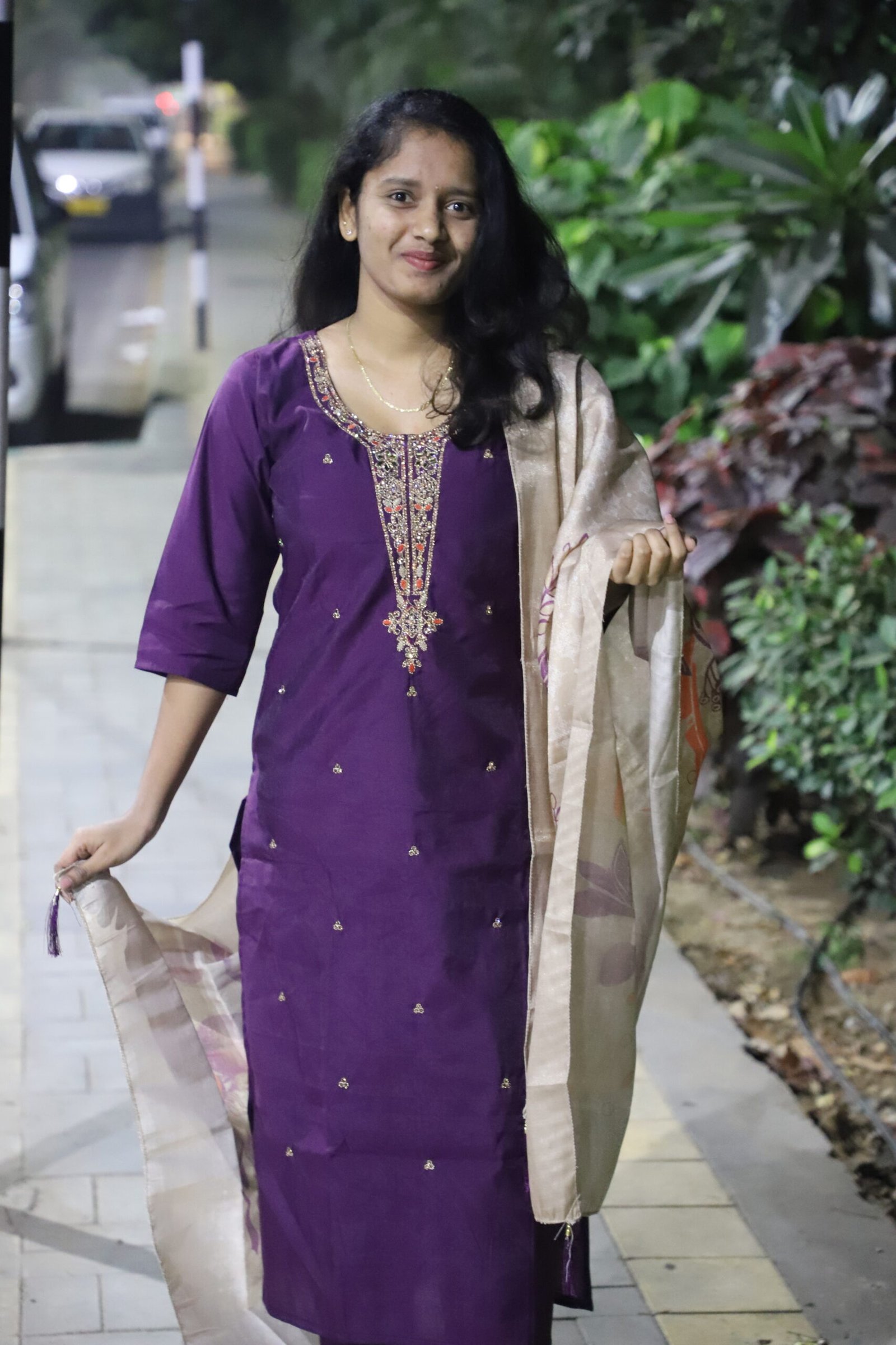 Roman Silk Stone-Work Kurti Set