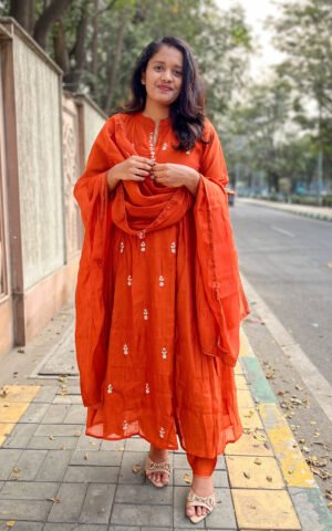 Mul Chanderi Umbrella Kurti Set