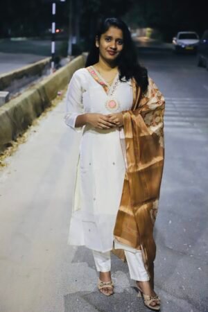 Zari Tissue Cream Kurti Set