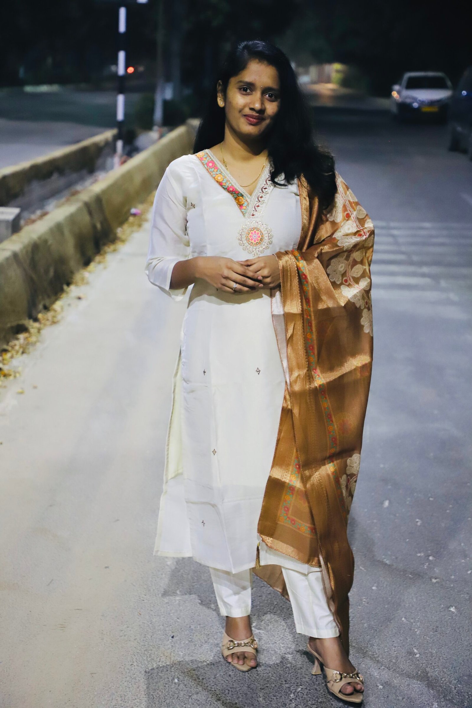 Zari Tissue Cream Kurti Set