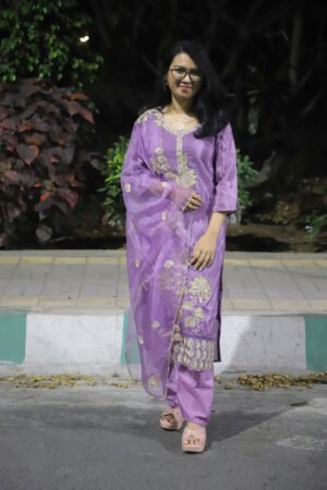 Shimmer Crepe Zari-Work Kurti Set