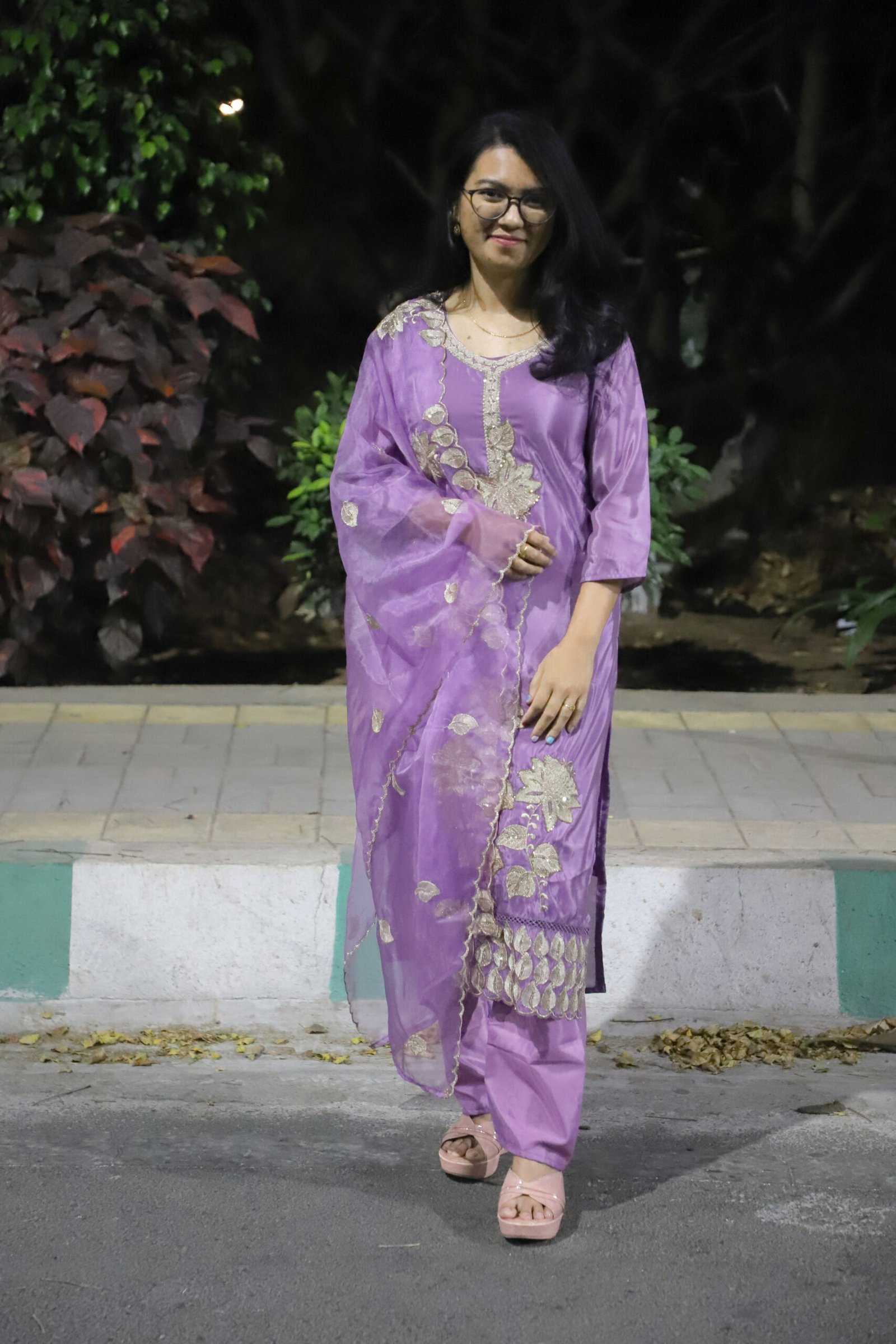 Shimmer Crepe Zari-Work Kurti Set